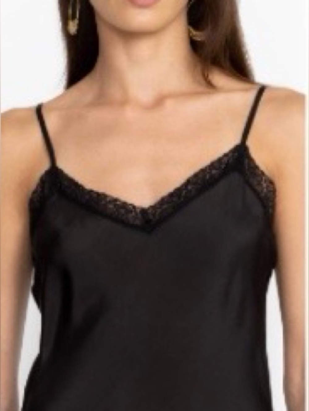NEW Johnny Was 100% Silk Midi Length Slip Dress Lace Black Adjustable Straps L - Picture 3 of 9